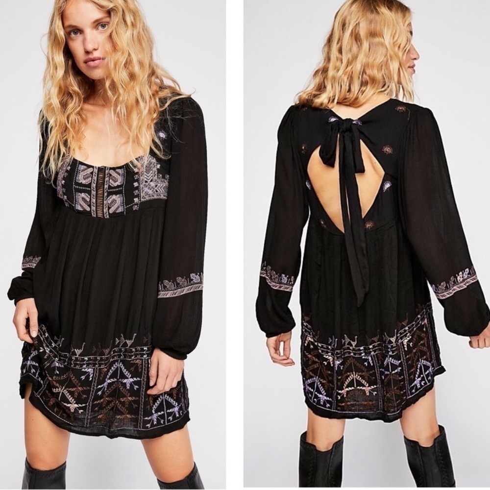 Free People Black Embroidered Rhiannon mini dress size small